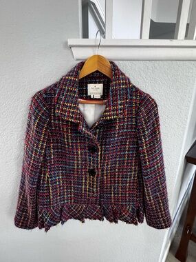 kate spade Multicolor Tweed Fringe Hem Jacket
